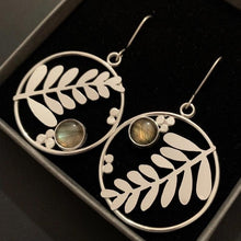 Load image into Gallery viewer, Forest Fern Hoop Earrings Brown displayed in branded box