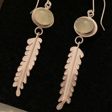 Load image into Gallery viewer, Prehnite Fronds Earrings displayed in branded box