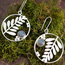 Load image into Gallery viewer, Forest Fern Hoop Earrings Blue 2