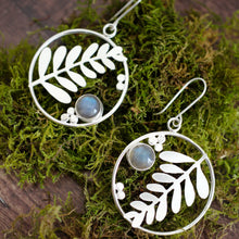 Load image into Gallery viewer, Forest Fern Hoop Earrings Blue